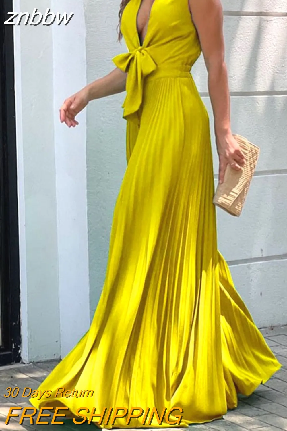 znbbw Women Jumpsuit Summer Fashion V Neck Sleeveless Lapel Solid Pleated Lace Up Loose Wide Legs Romper High Streetwear Female - Image 2