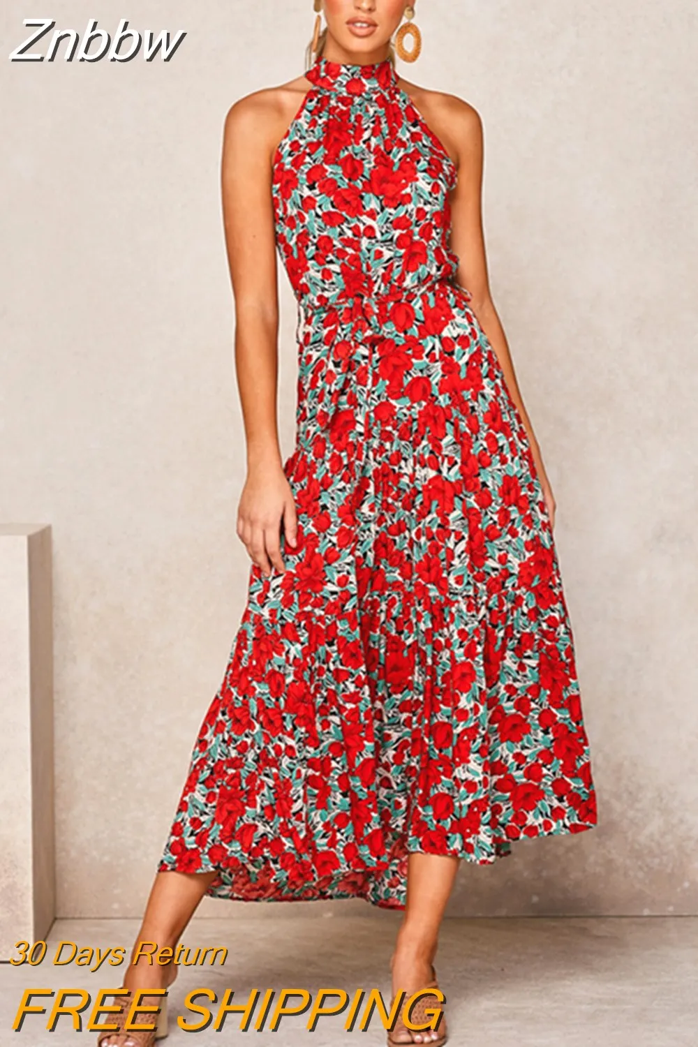 Znbbw Women Polka Dot Long Dress 2023 Summer Sexy Halter Strapless Casual Sleeveless Sundress Female Vacation Elegant Maxi Dresses - Image 3