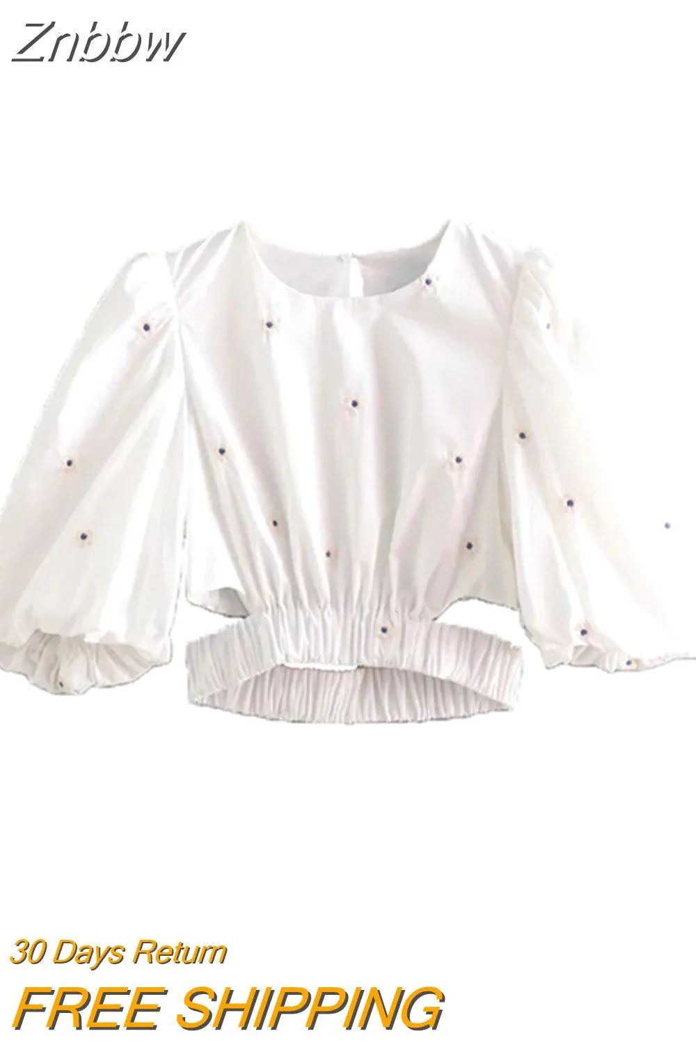 Znbbw ZBZA 2023 Sweet Fashion Floral Embroidery Cropped Blouses Vintage Puff Sleeve Hollow Out Female Shirts Chic Tops 202303