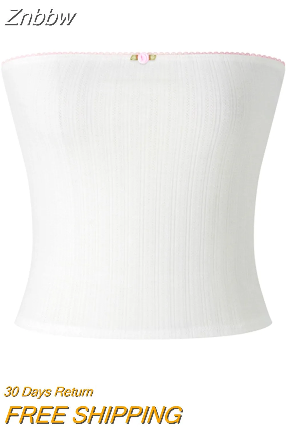 Znbbw Women Summer Kawaii Sleeveless Off Shoulder Knitted Tanks Tops Crop Tops Floral Fairycore Grunge 2000s Aesthetic T-shirts Tops - Image 4