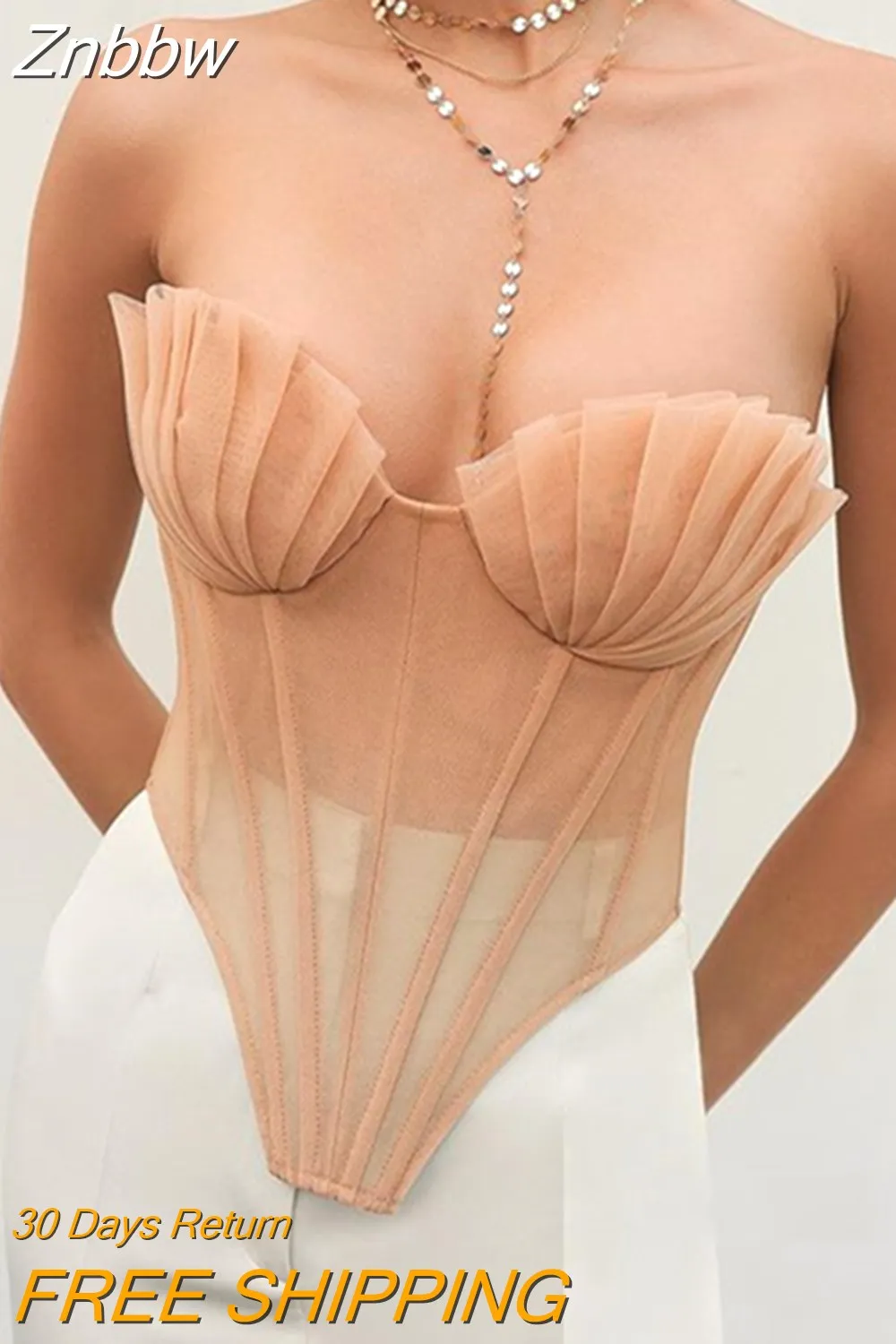 Znbbw Women Strapless Sheer Mesh Mermaid Sea Shell Vest Crop Backless Lace up Tank Top Party Clubwear Crop Top Streetwear 0410 - Image 4