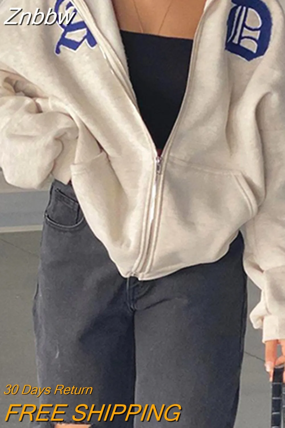 Znbbw Y2K Tops letter print Grunge Gothi Oversized Zip-Up Hoodie Streetwear Womens hip-hop Kawaii Female Sweatshirts - Image 2