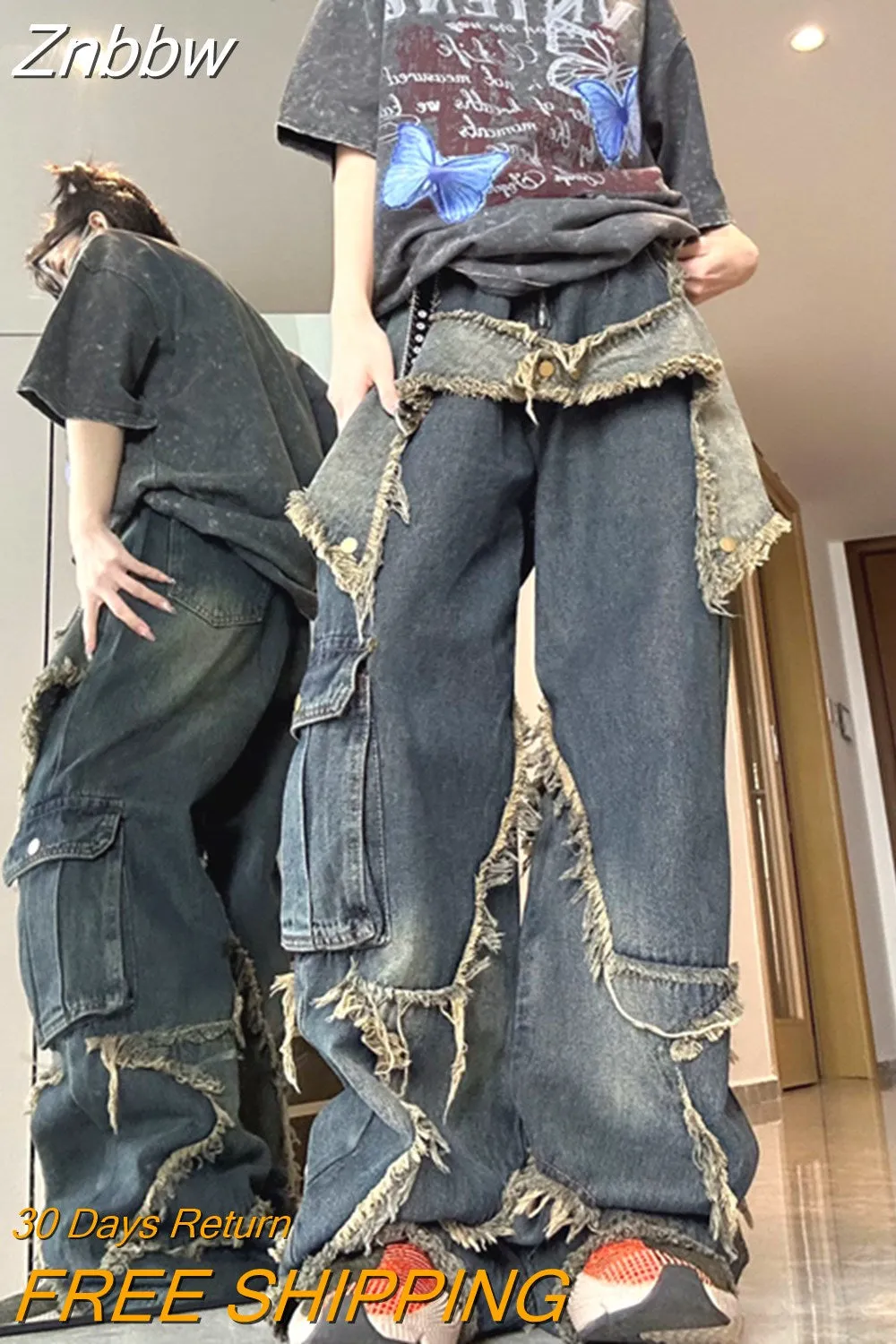 Znbbw Y2k Jeans Star Men Patchwork Vintage Harajuku Straight Denim Pants 2023 Baggy Loose New Women Hip Hop Streetwear - Image 2