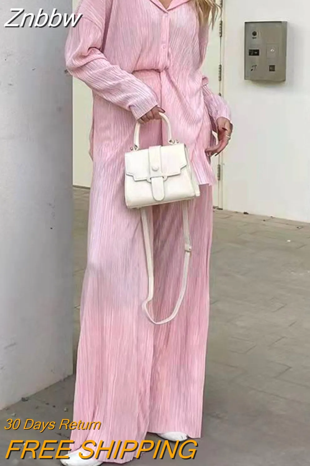 Znbbw Women Pleated Two Piece Sets Loose Wide Leg Trousers With Long Sleeve Blouses Elegant Casual Office Lady Home Suit Outfits Sets - Image 16