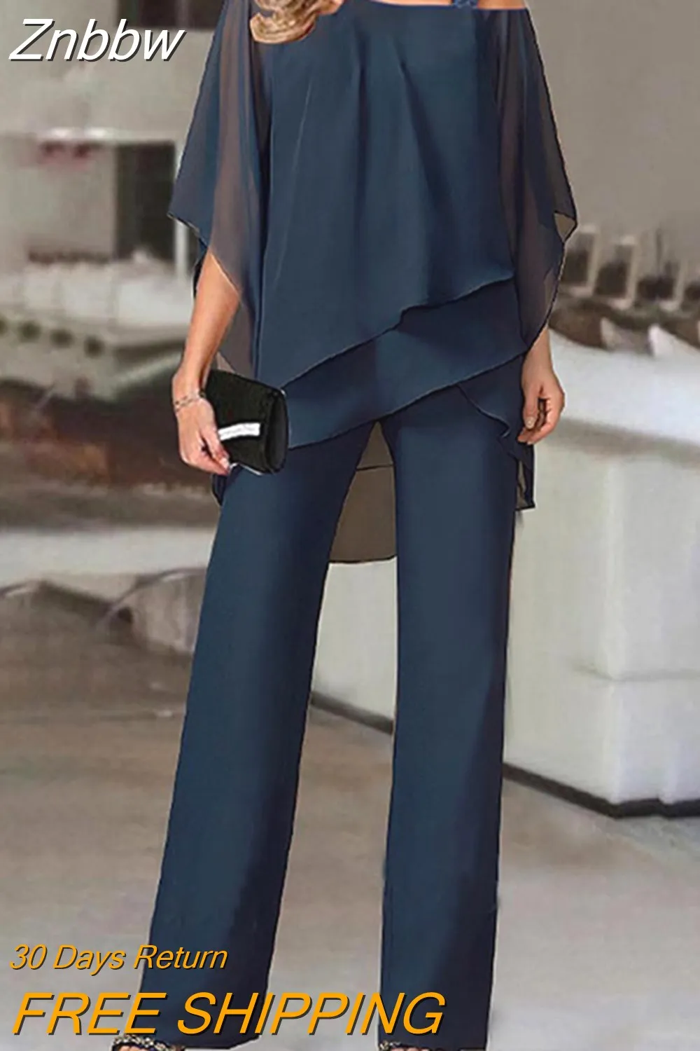 Znbbw Women Straight Long Pants Outfits Casual Off Shoulder Ruffled Irregular Party Suit Spring Office Commuting Two Piece Set Elegant 0410