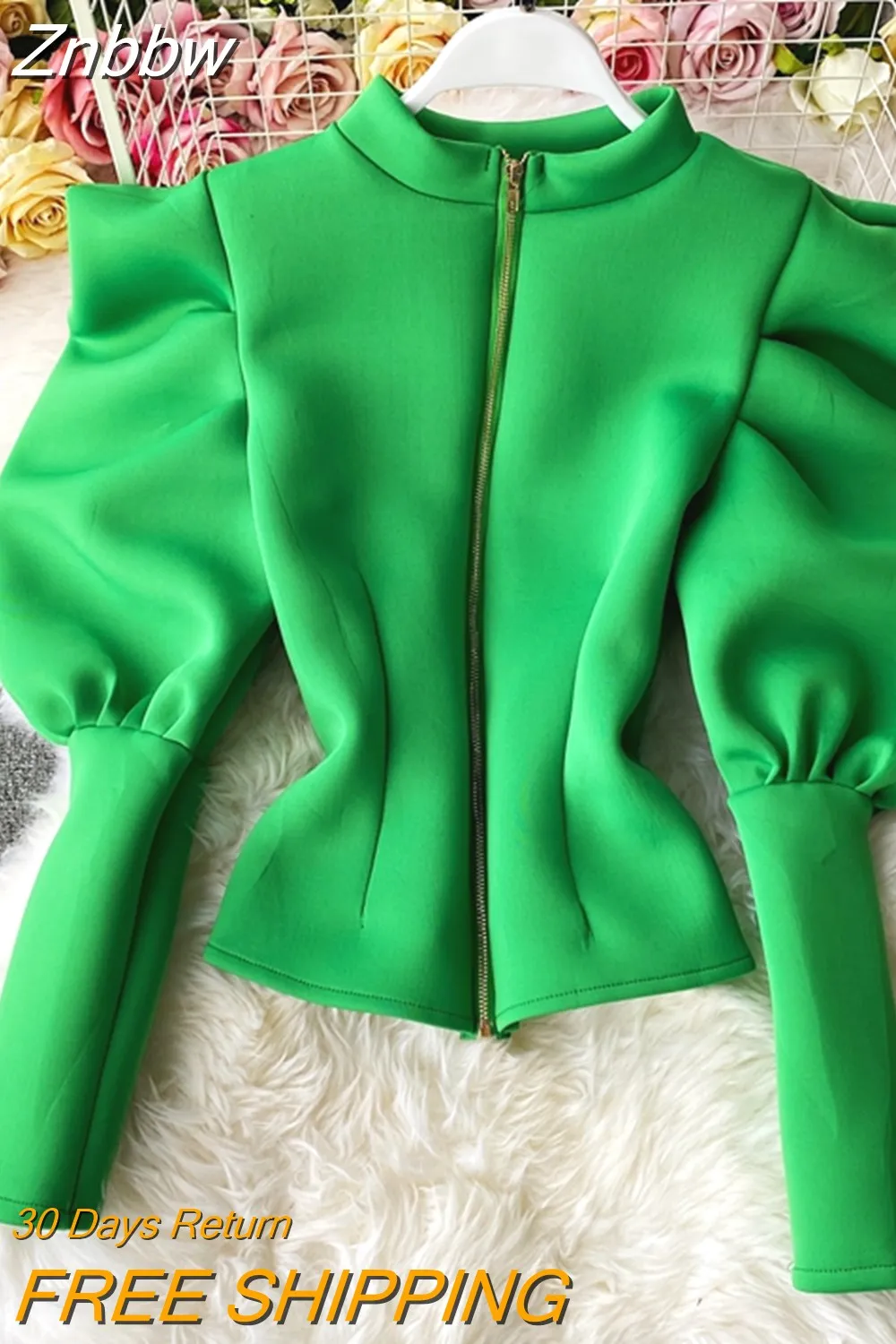 Znbbw Temperament Stand-up Collar Shirt Women New Sping Autumn Winter Slim Long-sleeved Puff Sleeve Top GX1462 - Image 4