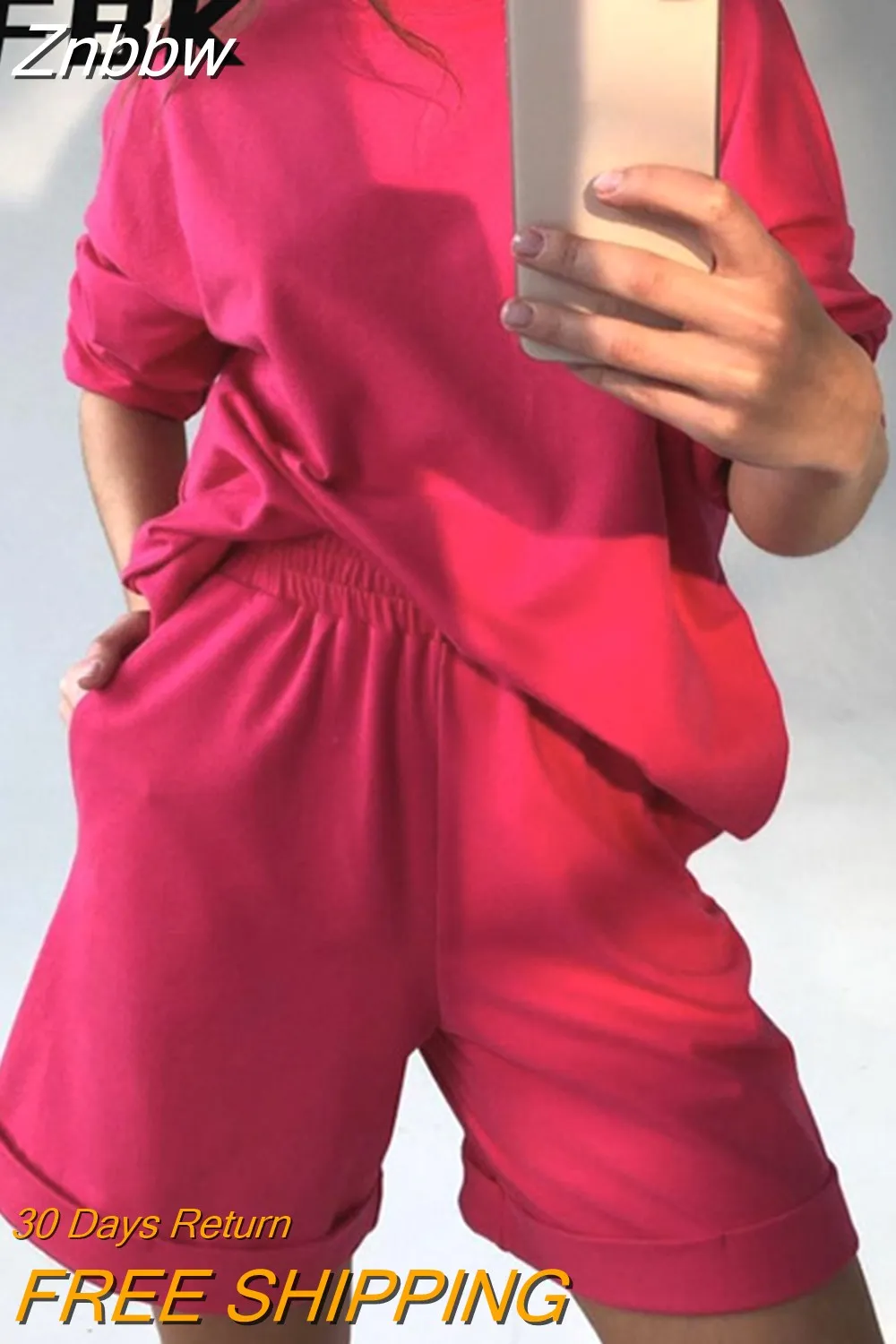 Znbbw Women Tracksuit Summer Cotton Shorts with T-shirt Casual Two Piece Sets Loose Pants Suits Top Woman Elastic Waist Shorts Outfits