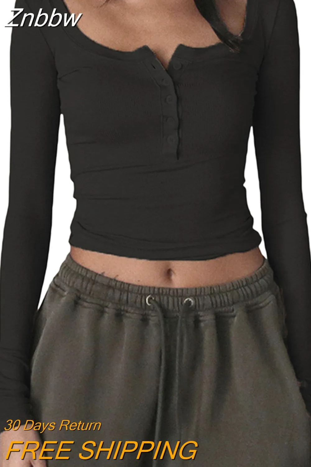 Znbbw Y2K Clothes for Women Button Tops Long Sleeve Fairy Aesthetic Shirts Teen Girls Ribbed Vintage Graphic Tees 2023 Fall - Image 2