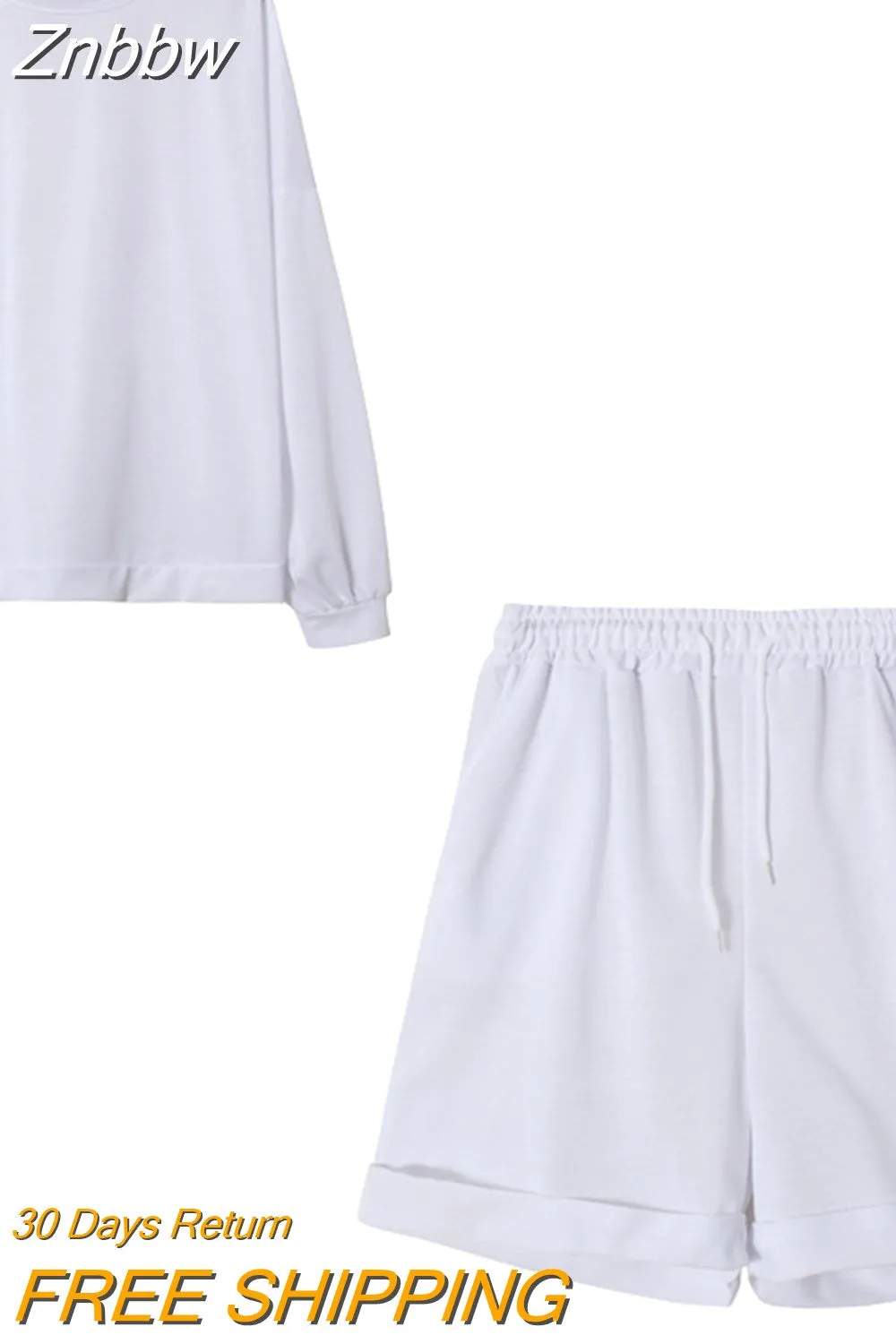 Znbbw Women Solid Tracksuits Casual Long Sleeve Pullover with Pockets Shorts Two Piece Set Sport Fashion Loose Matching Sets Outfits - Image 9