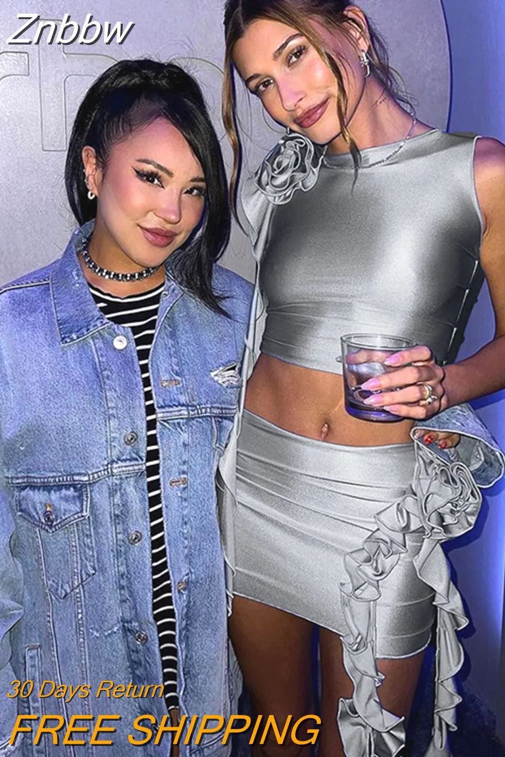 Znbbw Women Tank Tos Mini Skirts Party Club Two Piece Sets Outfits Streetwear 2023 Summer Clothes Wholesale Items For Business - Image 2