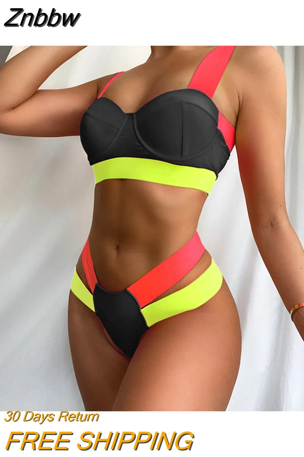 Znbbw Women's Swimsuits Sexy Swimwear Patchwork Bikini 2023 Woman Push up Biquini Neon Bikinis Swimsuit Bathing Suits 2023 - Image 2