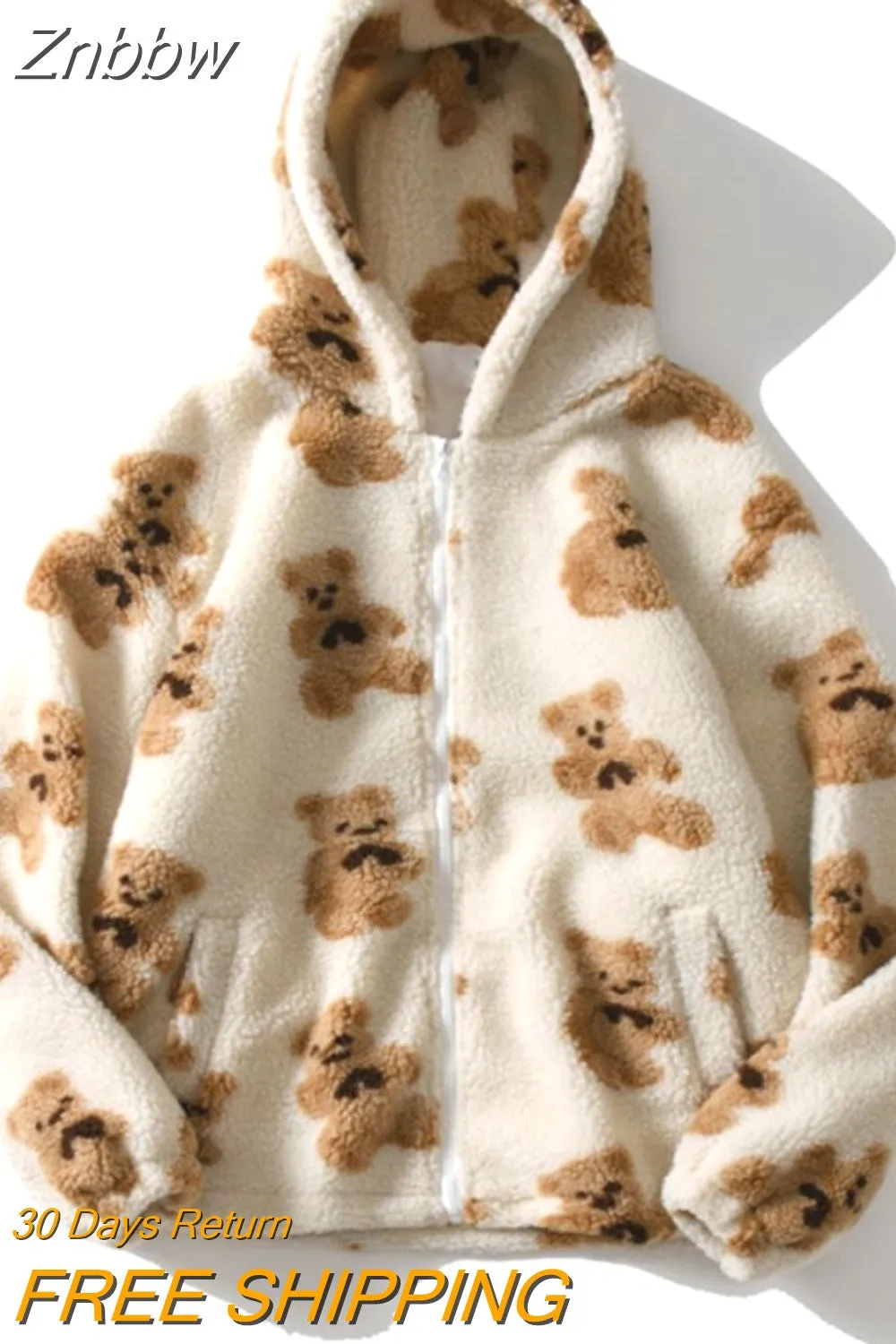 Znbbw Women Fleece Hooded Jackets Bear Cartoon Winter Y2K Fashion Streetwear Hoodie Warm Loose Outerwear Zip Up Couple Sweatshirt - Image 4