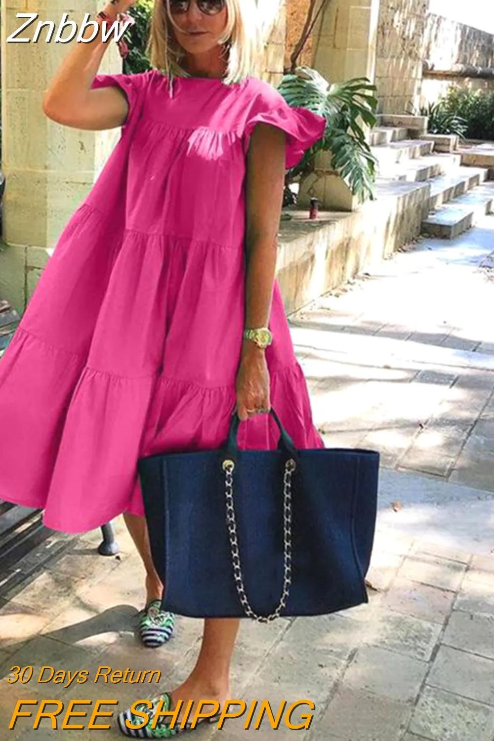 Znbbw Women's Summer Ruff Sundress Elegant Casual Party Beach Vintage Swing Midi Dress 2023 Solid Bohemian Oversized Vestidos Robe - Image 13