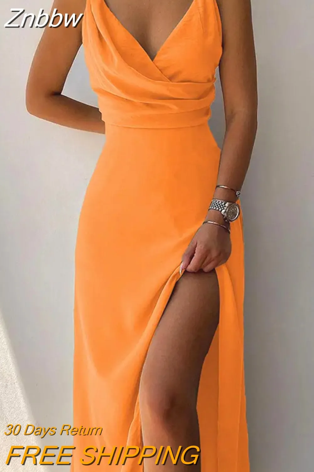 Znbbw Women Maxi Dress Sexy High Split Up Summer Colorful Print Elegant Dresses for Women 2023 V Neck Suspenders Party Robe Dress - Image 3