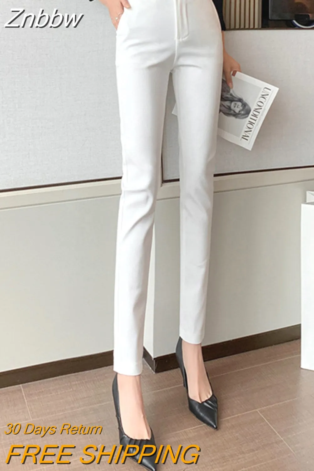 Znbbw Office Lady Formal Slim Suit Pants Women Stretch Mid-Waist Straight Trousers Femme Korean Vintage Casual Pencil Pants - Image 3