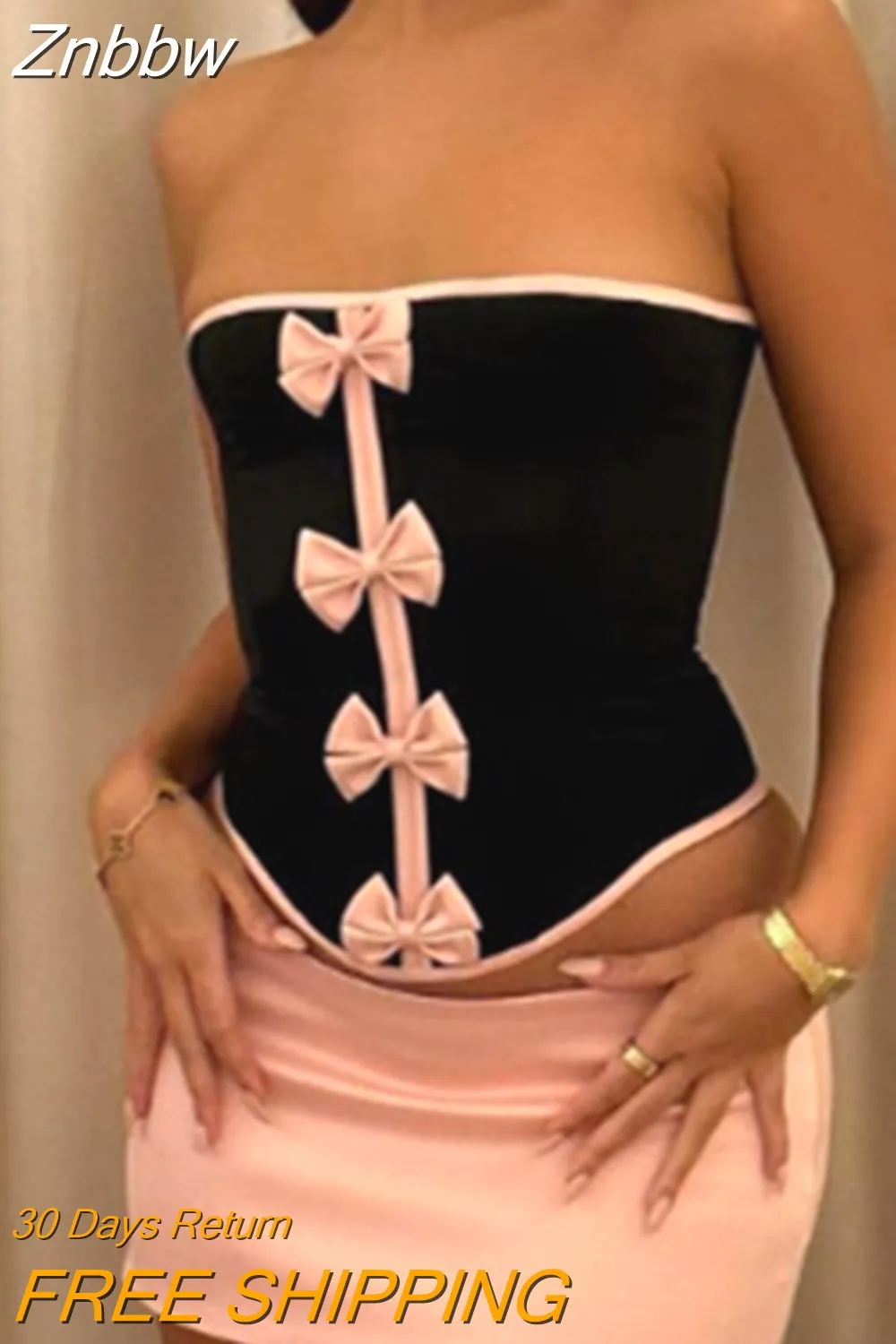 Znbbw Women's y2k Backless Corset Crop Tops Strapless Sleeveless Bow Front Bustier Tube Tops Fairy Grunge Vintage Mini Vest Clubwear - Image 2