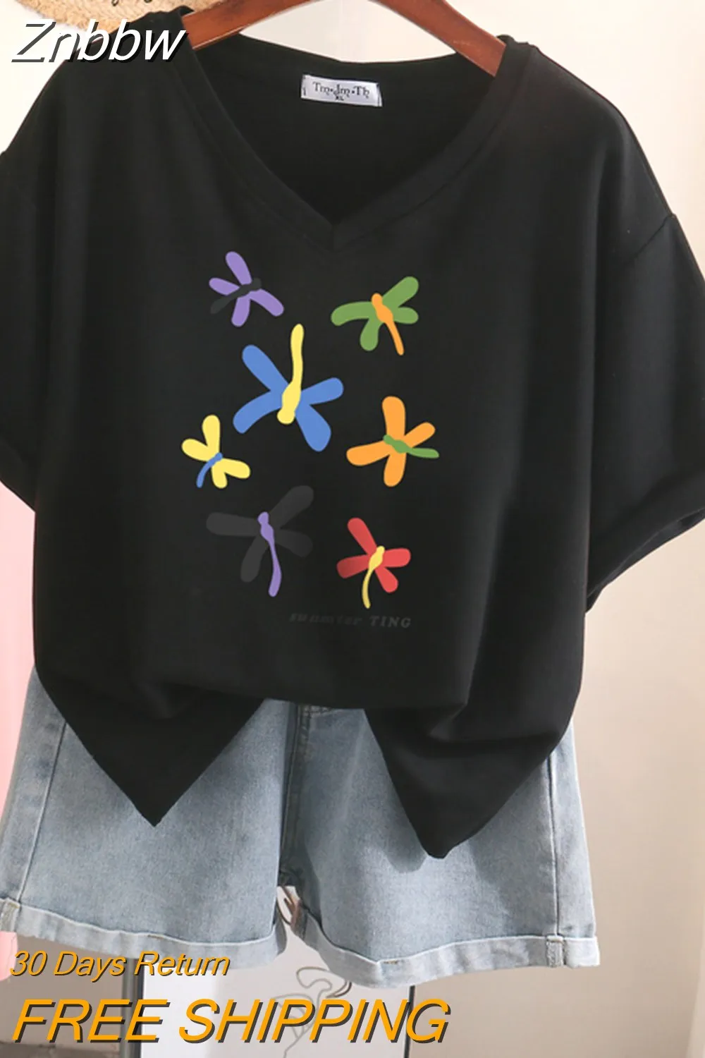 Znbbw 100% Cotton L-5XL T Shirt Plus Size Tshirt Short Sleeve Cartoon Women Top Summer Sweet Couple V Neck Oversized T Shirts - Image 9