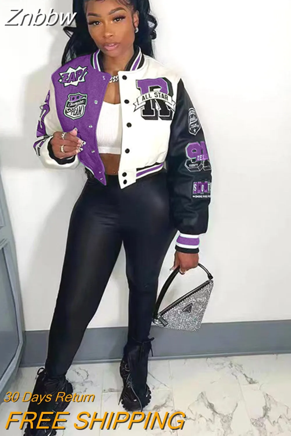 Znbbw Women Splicing Color Contrast Short Jackets Female Y2K Single Breasted Baseball Coat Cropped 2023 Spring Streetwear Jackets - Image 5