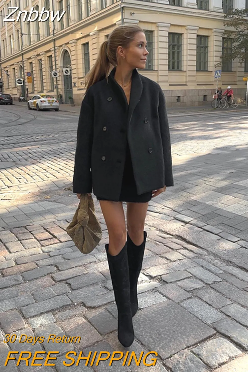 Znbbw Women's Stand Collar Double Breasted Jacket Fashion Casual Solid Long Sleeve Overcoat 2023 Autumn/Winter Warm Streetwear - Image 7