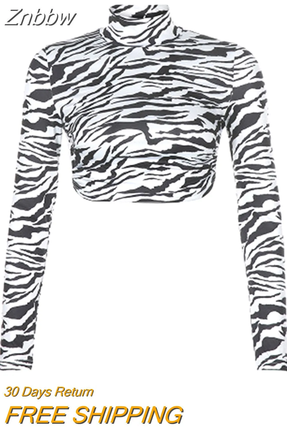Znbbw Zebra Print Backless Cropped Tshirt Women Sexy Long Sleeve T-shirt Ladies Fashion Crop Tops Tees Streetwear - Image 2