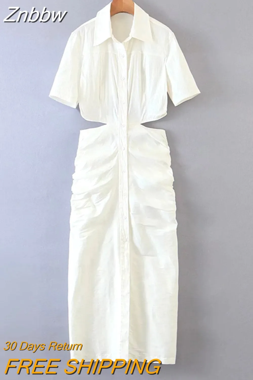 Znbbw ZBZA Women 2023 Shirt Dress Women Waist Cut-out Midi Dress Fashion Design Sexy Elegant Femme Vestidos 202307 - Image 7
