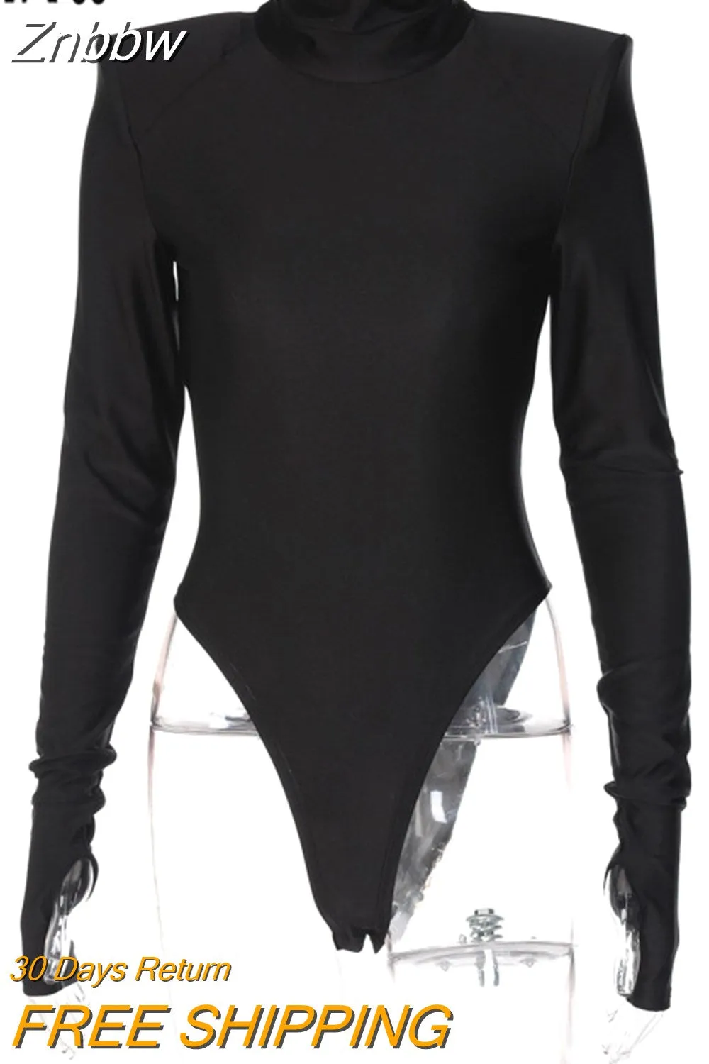 Znbbw Women Autumn Winter Padded Shoulder Long Sleeve Body Black Turtleneck T Shirt Tops Sexy Bodysuit 2023 Fall Clothes