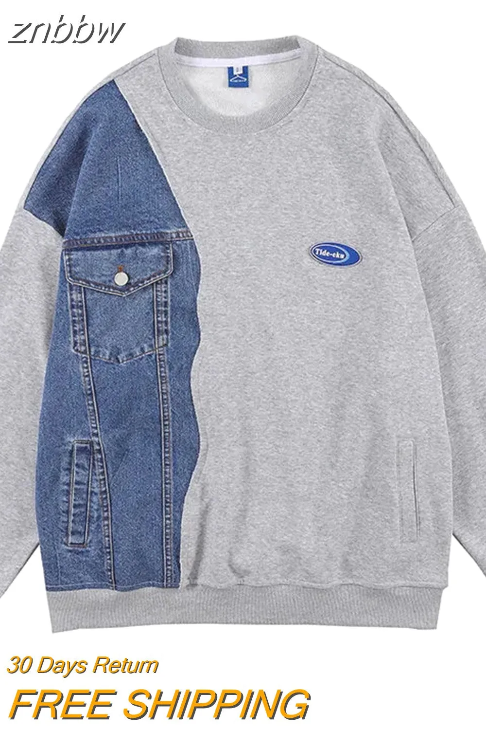 znbbw Autumn Streetwear Oversize Full Sleeve Women Pullover Y2K Denim Patchwork Loose Women Hoodies Spring Female Clothing Tops - Image 2