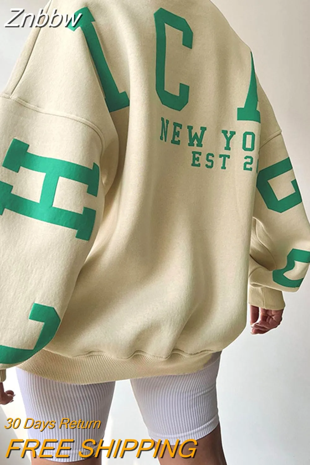Znbbw Autumn Winter Fleece Sweatshirts Streetwear Y2K Harajuku Loose Long Sleeve Pullover Casual Letter Print O Neck Thick Top