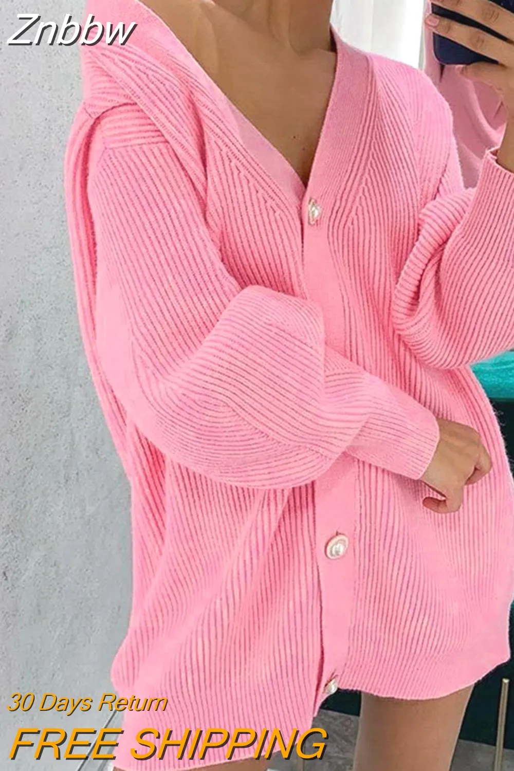 Znbbw Autumn Winter Green Cardigan Oversized Women Long Sleeve Button Casual Y2k Loose Knitted Sweater Fashion Streetwear - Image 7