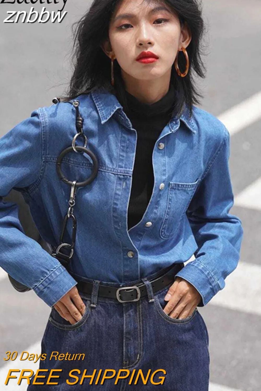 znbbw 2023 Spring Vintage Long Sleeve Women Denim Shirt Korea Style Button Up Solid Color Woman Tunic Loose Blouse Female Tops