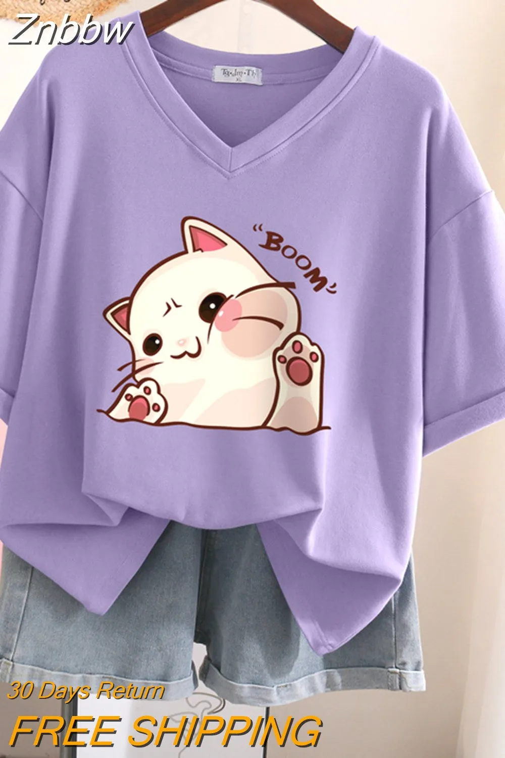 Znbbw 100% Cotton L-6XL T Shirt Plus Size Tshirt Short Sleeve Women Top Summer Cartoon Print Couple V Neck Oversized T Shirts - Image 8