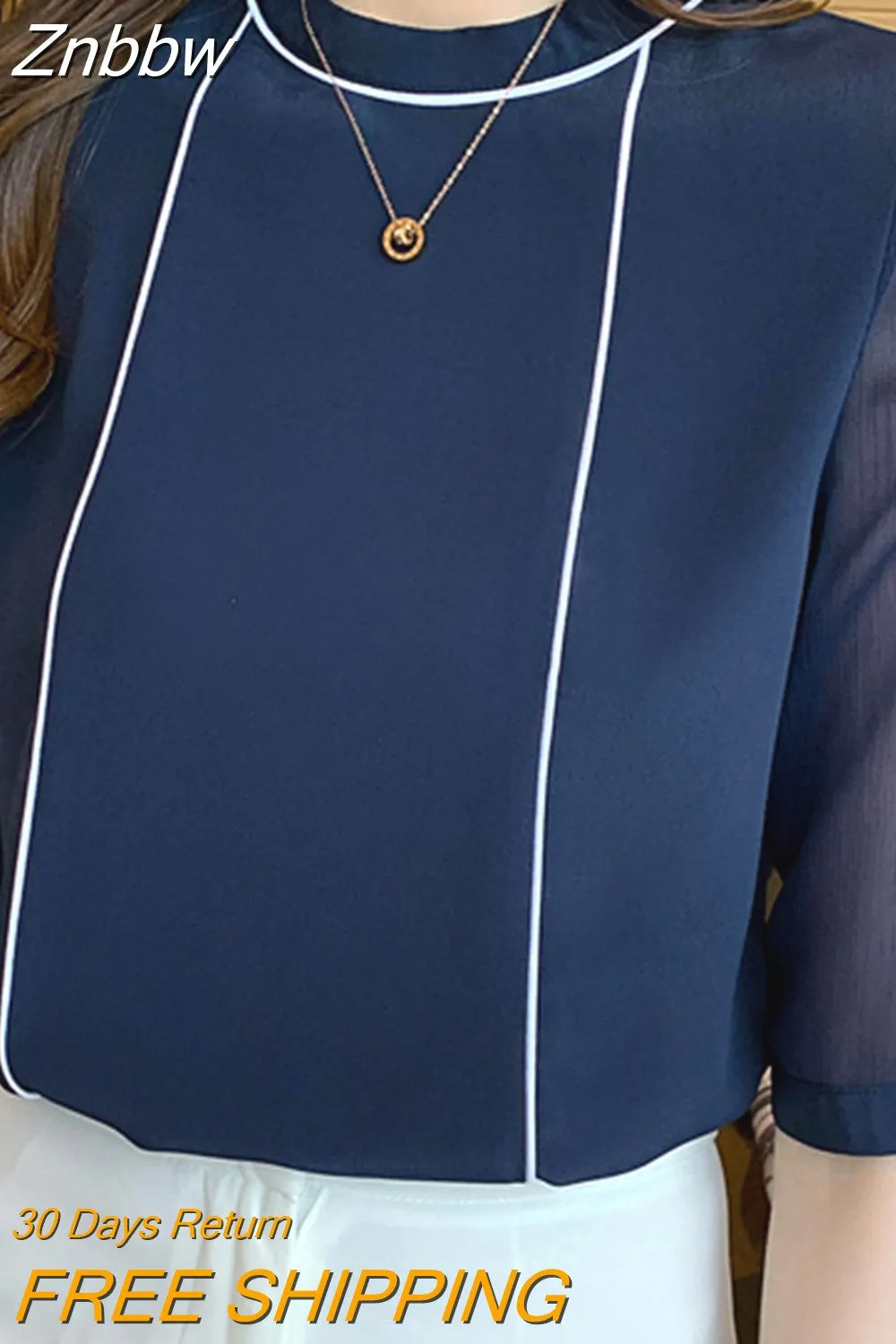 Znbbw Women White Blouse Short Sleeve Blouse Women O-Neck Chiffon Blouse Shirt Tops Women Blusas Mujer De Moda 2023 Blouses F97 - Image 4