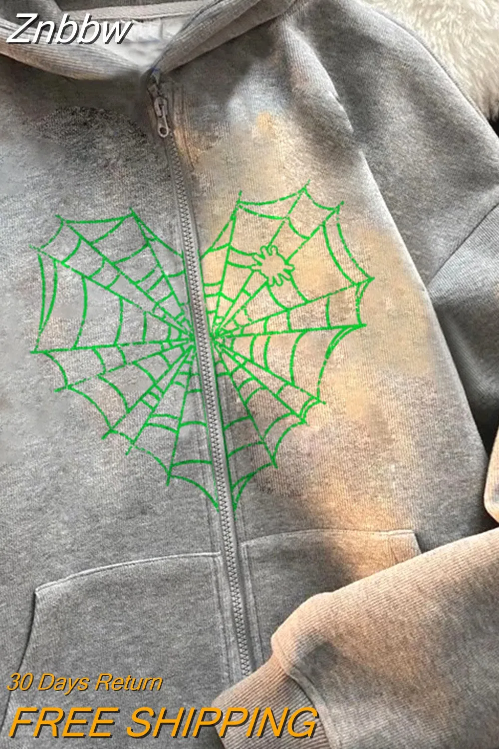 Znbbw Y2k Harajuku Men's Hoodie Halloween Hot Drill Spider Web Print Korean Sweatshirt Y2K Gothic Vintage Sweatshirt Men's Winter - Image 12