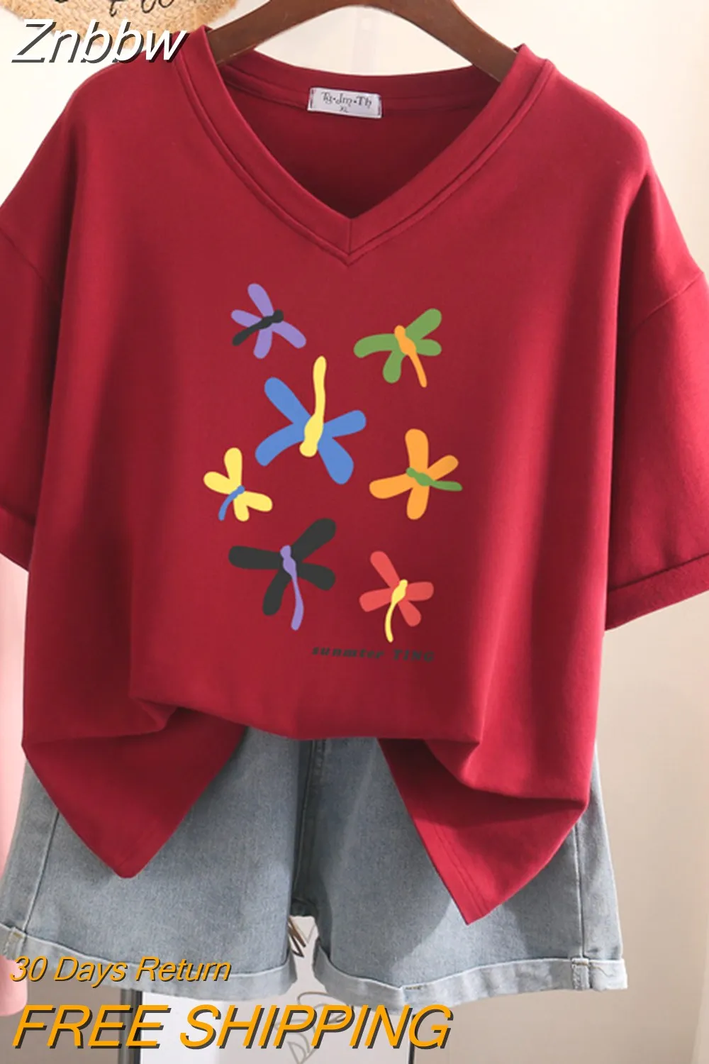 Znbbw 100% Cotton L-5XL T Shirt Plus Size Tshirt Short Sleeve Cartoon Women Top Summer Sweet Couple V Neck Oversized T Shirts - Image 7