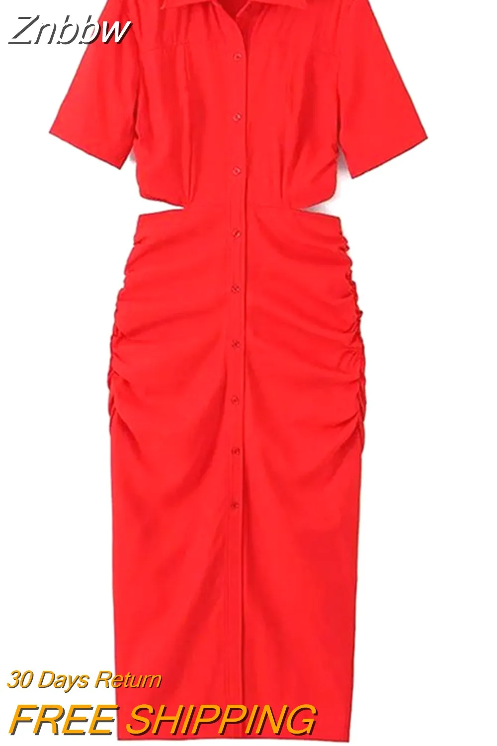 Znbbw ZBZA Women 2023 Shirt Dress Women Waist Cut-out Midi Dress Fashion Design Sexy Elegant Femme Vestidos 202307 - Image 3