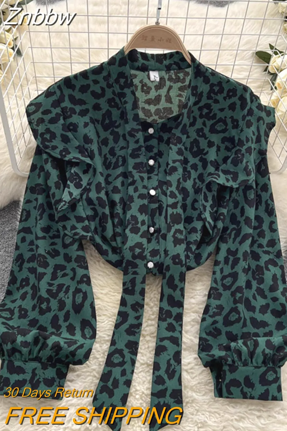 Znbbw WomenEuropean American Retro Leopard Print Blouse Female Loose Thin Lantern Sleeve Blusa All-match Chiffon Shirt KK1761 - Image 4