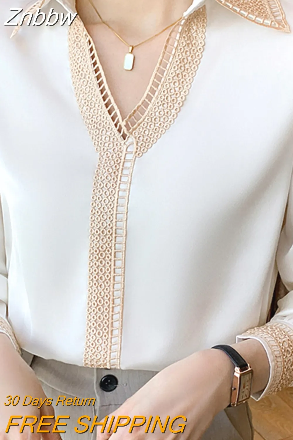 Znbbw Women Long Sleeve White Blouse Shirt Tops Women V-Neck Chiffon Blouse Women Blusas Mujer De Moda 2023 Blouses Femme E685 - Image 7