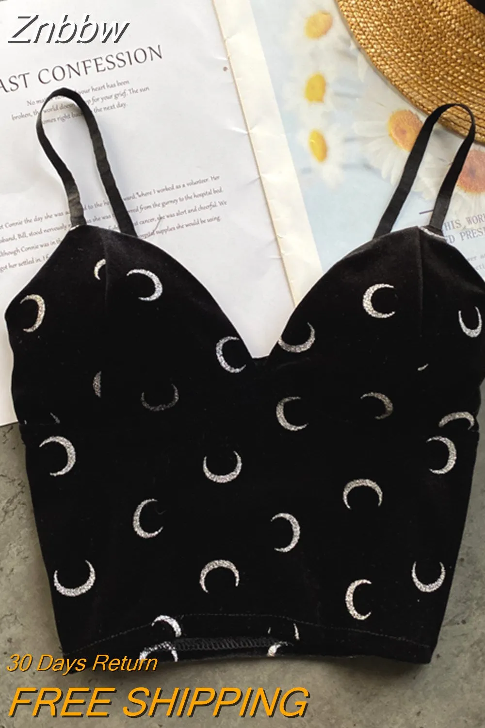 Znbbw Women Retro Velour Strap Tops Summer V Neck Sleeveless Backless Slim Tank Top Chic Print Sexy Off Shoulder Short Camis - Image 7