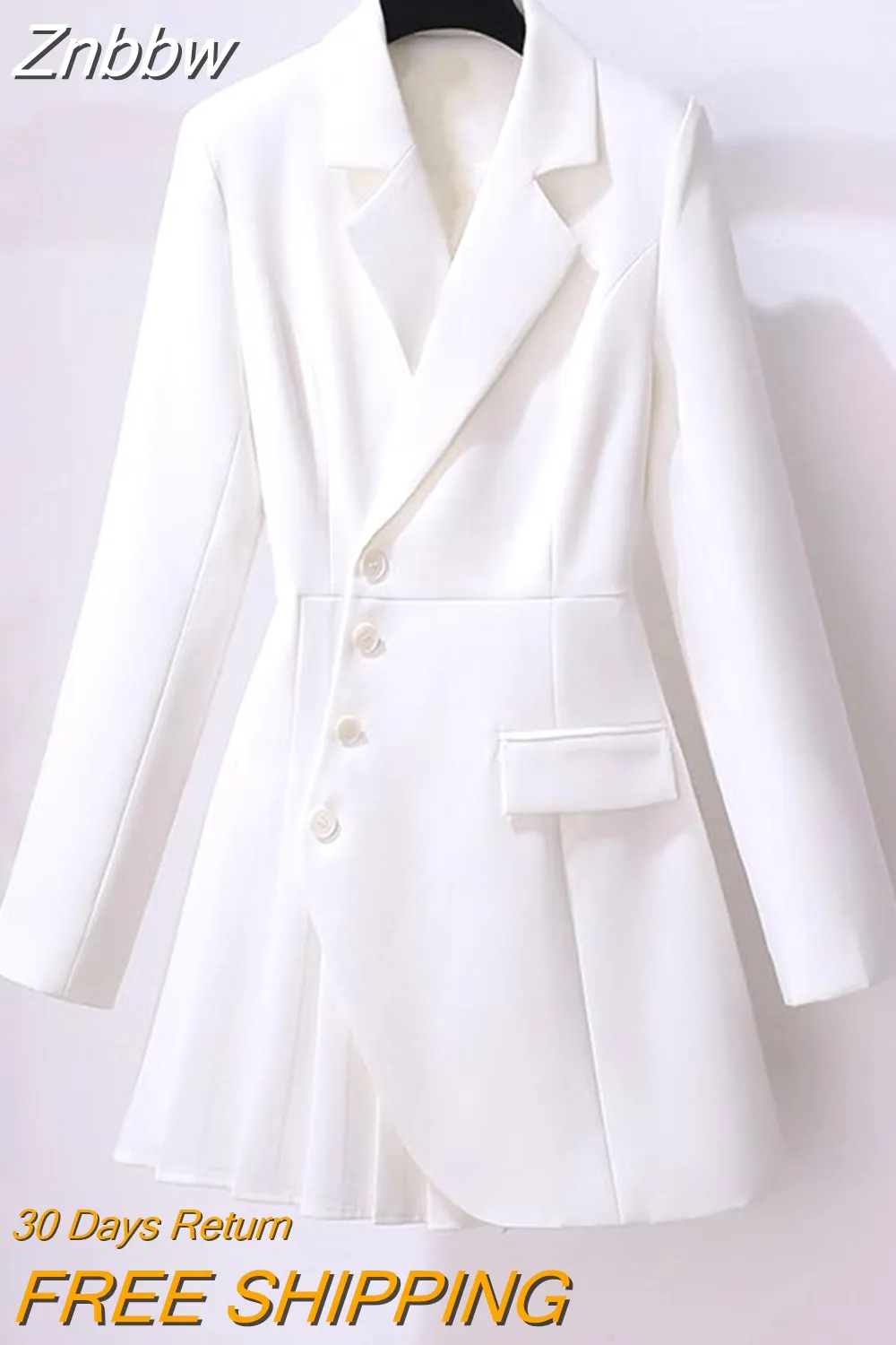 Znbbw Autumn Office Lady Lapel Blazer Dress Women Elegant Long Sleeve Slim Solid Suit Mini Dress Irregular Pleated Party Vestidos - Image 4