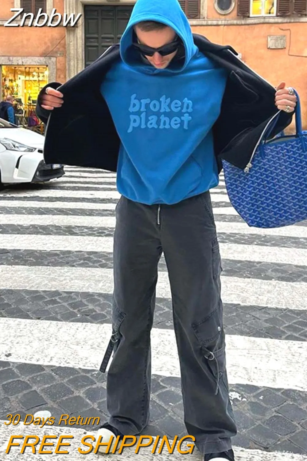 Znbbw Foaming?Vintage Blue?Letter Print Lovers Sweatshirt Y2k Men's Clothing Gothic Hoodie Women Tracksuit Streetwear Hoodies