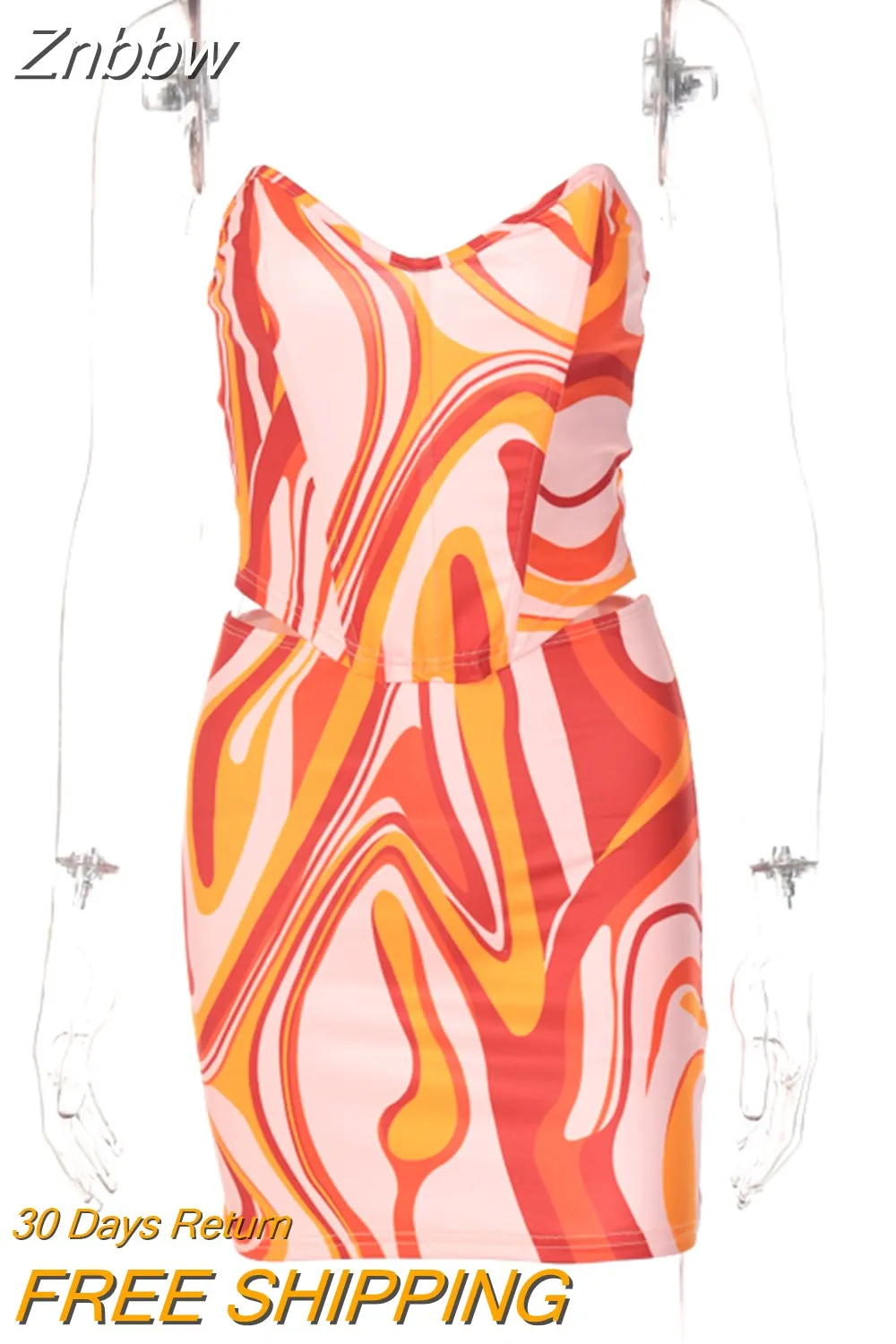 Znbbw Women Sexy Printed Strapless Tube Tops Mini Skirt Two Piece Set Suit 2023 Summer Clothes Wholesale Items For Business - Image 2