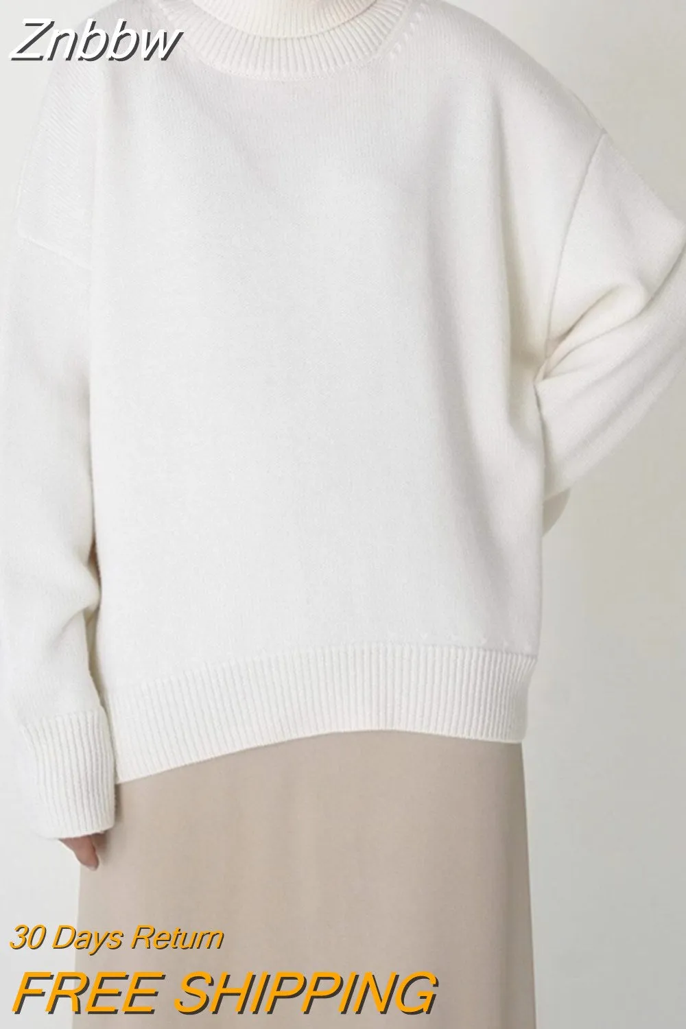 Znbbw Women Turtleneck Sweater Elegant Loose Lazy Winter Vintage Thick Warm Pullover Long Sleeve Top Casual Loose Knitted Sweaters - Image 7