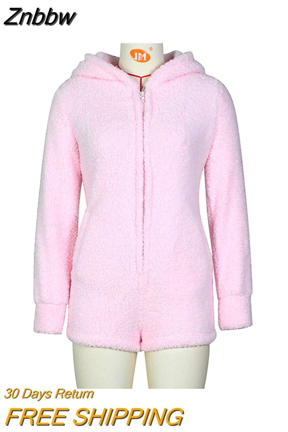 Znbbw Autumn Winter Velvet Women Playsuit Home Romper Warm Cute Bear Hooded Body Suit Jumpsuit Zipper Bodysuit Casual Outwear - Image 4