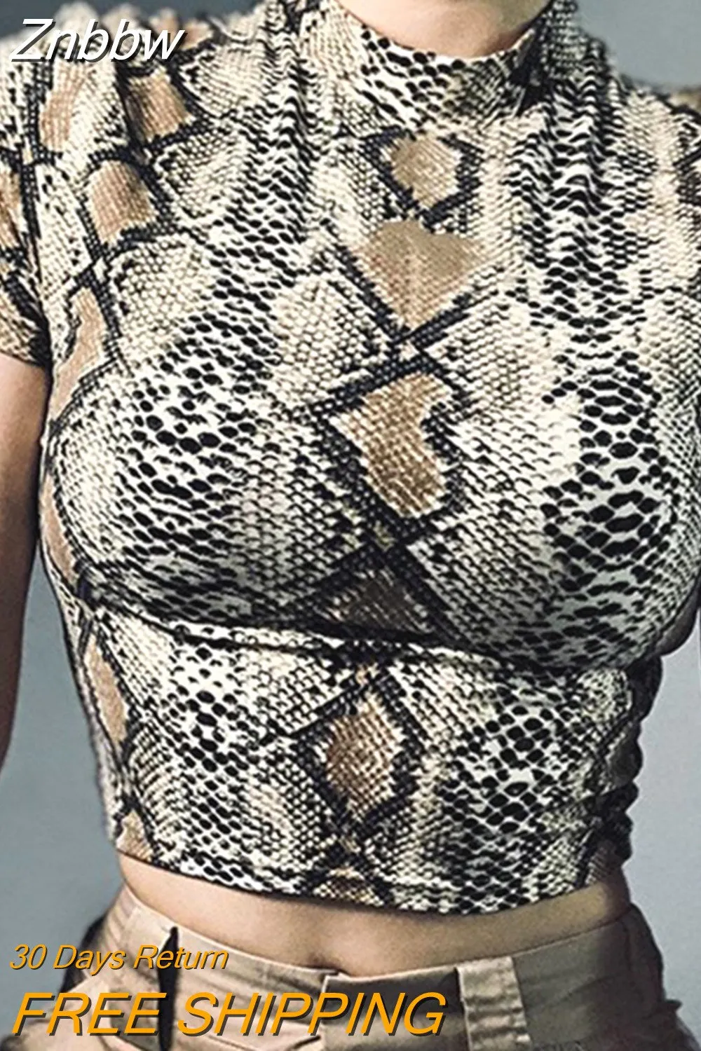 Znbbw Sexy Crop Top Women Snake Print Tank Top Slim Primer High Collar Vest Harajuku Crop Tank Top T Shirt Femme Girls Camis Tops