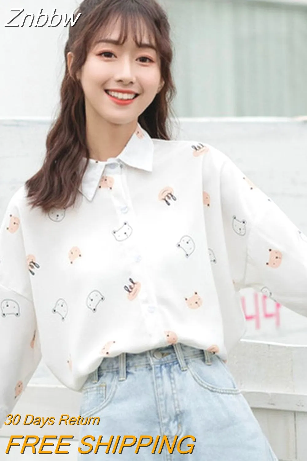 Znbbw Women Shirts Cartoon Printing Lovely Designed Ins Loose Students Chiffon Summer Soft Breathable All-match Streetwear Fit