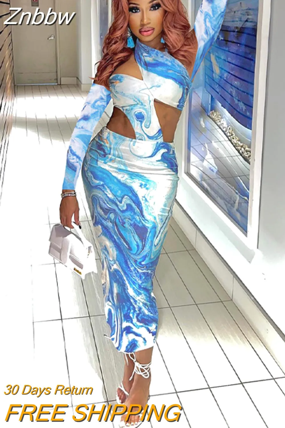 Znbbw Women Sexy Long Sleeve Bodycon Streetwear Party Club Midi Dress 2023 Autumn Clothes Wholesale Items For Business - Image 3