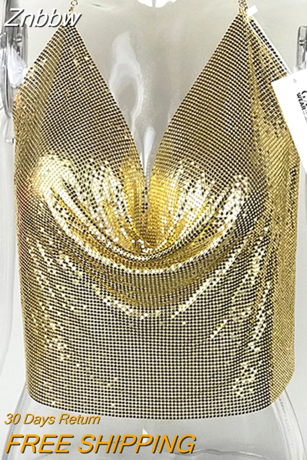 Znbbw 2023 Sexy Backless Sequins Women Crop Tops Halter Tank Camis Summer Cropped Bra Crop Top Strap Ladies Party Vest Blusa - Image 4