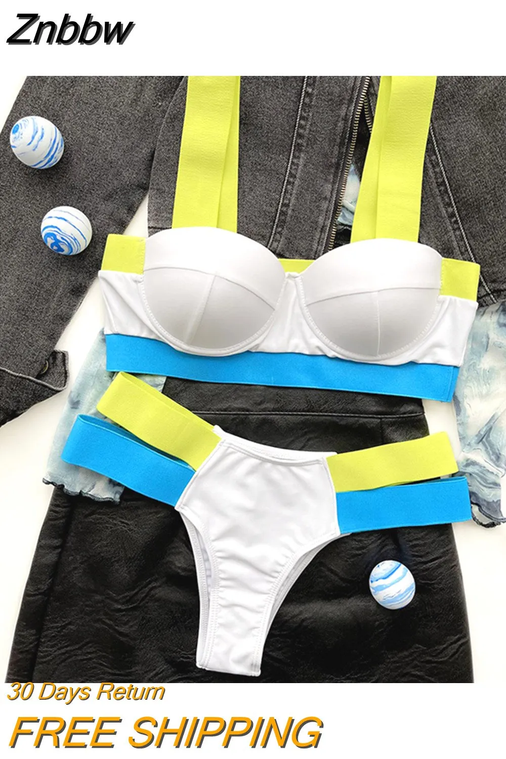 Znbbw Women's Swimsuits Sexy Swimwear Patchwork Bikini 2023 Woman Push up Biquini Neon Bikinis Swimsuit Bathing Suits 2023 - Image 7