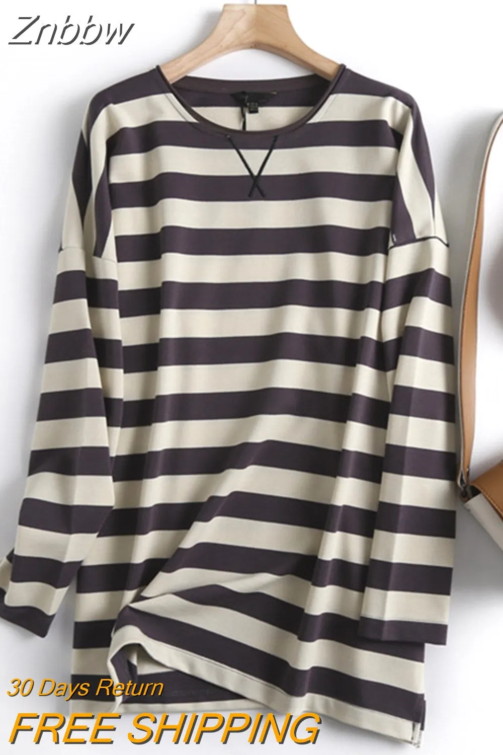 Znbbw Women High Quality Striped Print Sweatshirts Long Sleeve O Neck Loose Pullovers Female Tops - Image 4