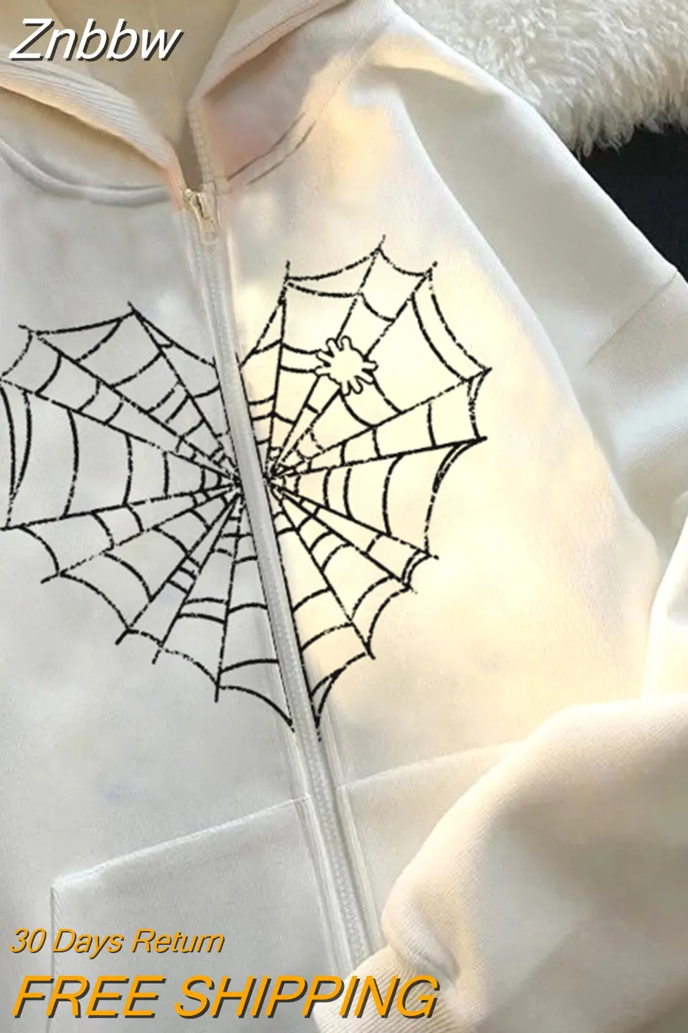Znbbw Y2k Harajuku Men's Hoodie Halloween Hot Drill Spider Web Print Korean Sweatshirt Y2K Gothic Vintage Sweatshirt Men's Winter - Image 8